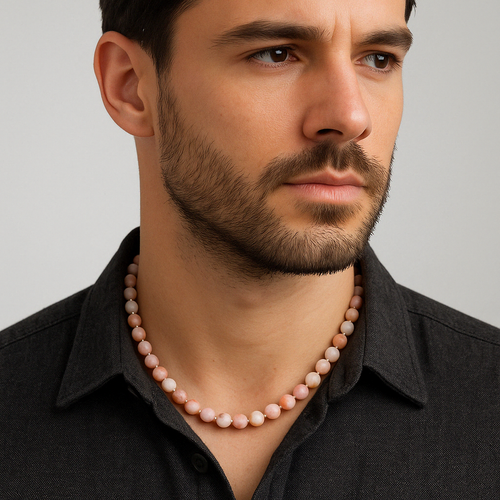 Opal Pink 8 mm Knotted Natural Stone Necklace