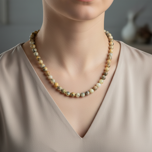 Opal Sarı 6 mm Düğümlü Doğal Taş Kolye