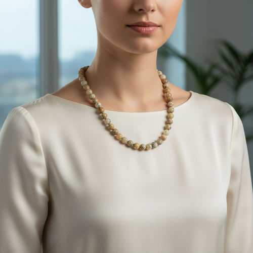 Opal Sarı 6 mm Düğümlü Doğal Taş Kolye