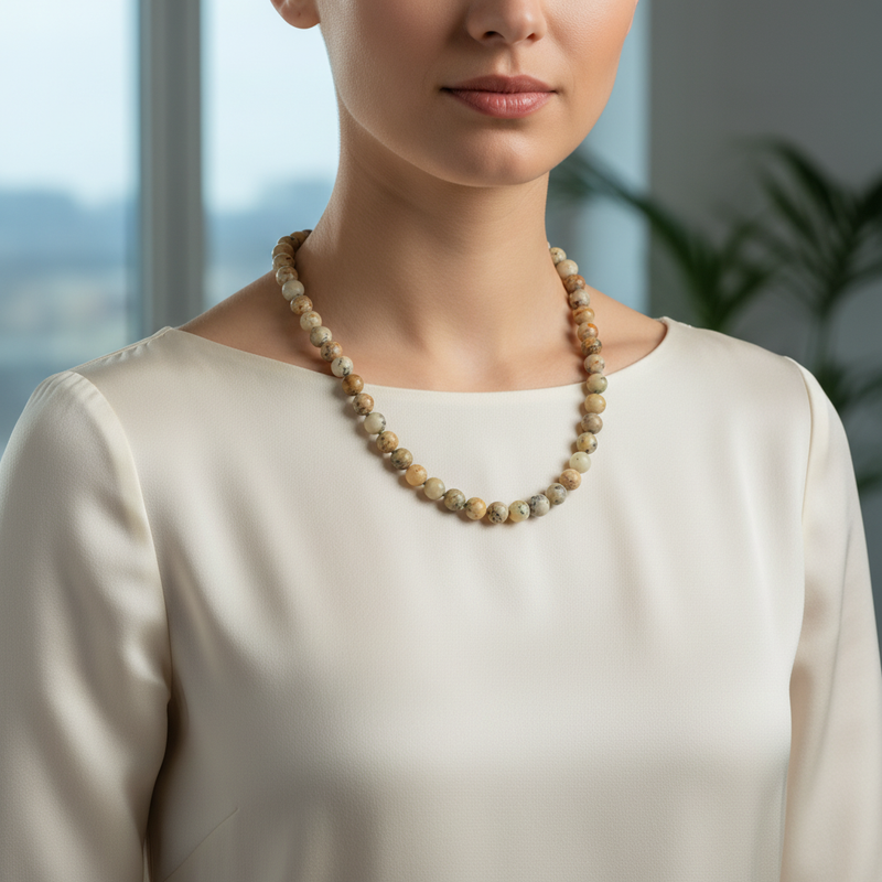 Opal Sarı 6 mm Düğümlü Doğal Taş Kolye - Görsel 2 - Safnaturel
