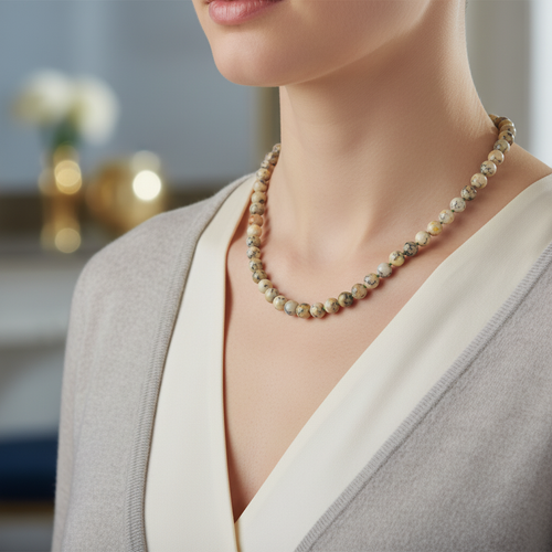 Opal Sarı 8 mm Düğümlü Doğal Taş Kolye