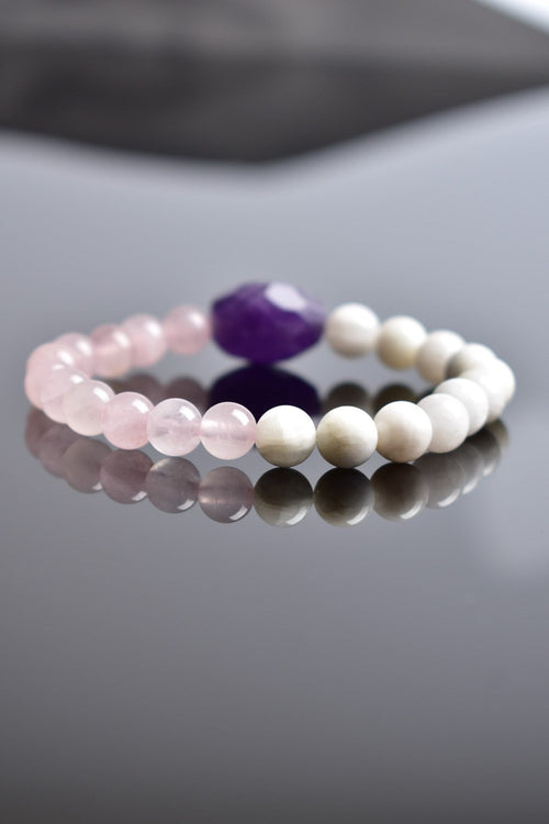 Rose Quartz - Moonstone - Amethyst Natural Stone Design Bracelet