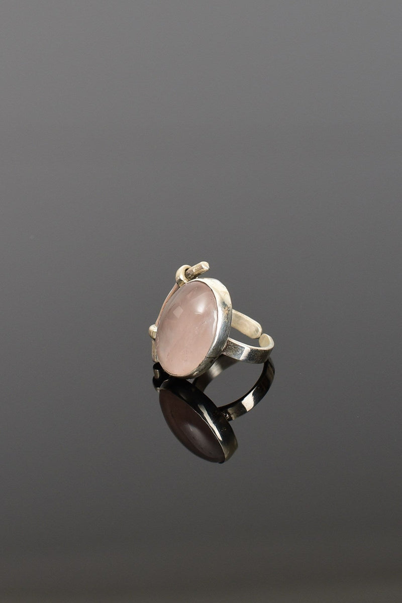 Pembe Kuvars Doğal Taş 925 Ayar Gümüş Yüzük ( Ayarlanabilir ) - Görsel 3 - Safnaturel