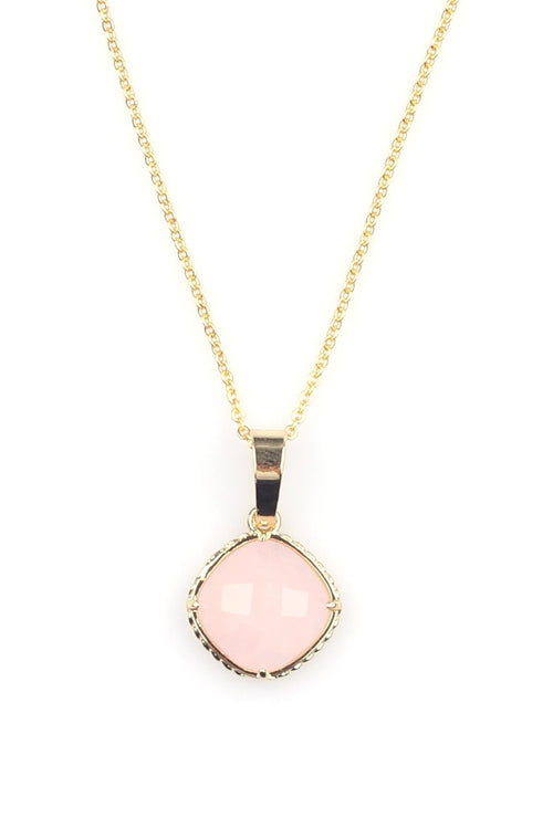 Pembe Kuvars Doğal Taş Gold Renkli Kolye