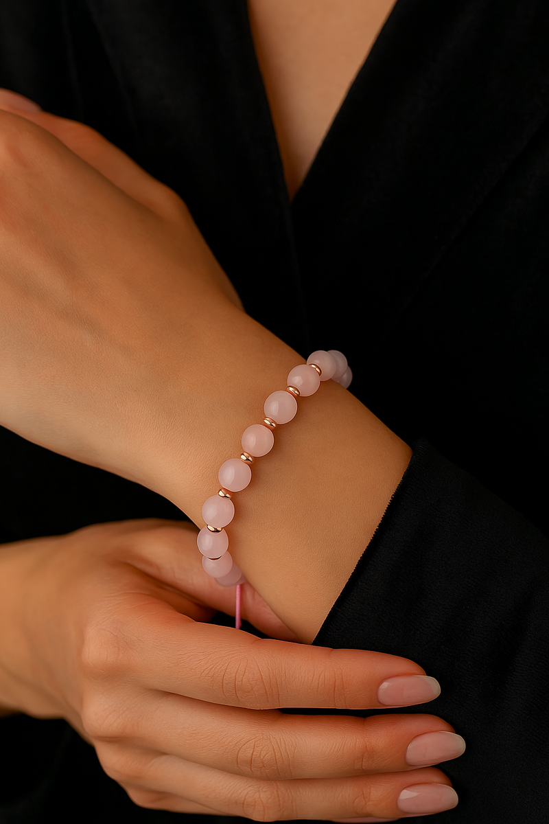 Pembe Kuvars Doğal Taş Makrome Örme Bileklik - Görsel 2 - Safnaturel