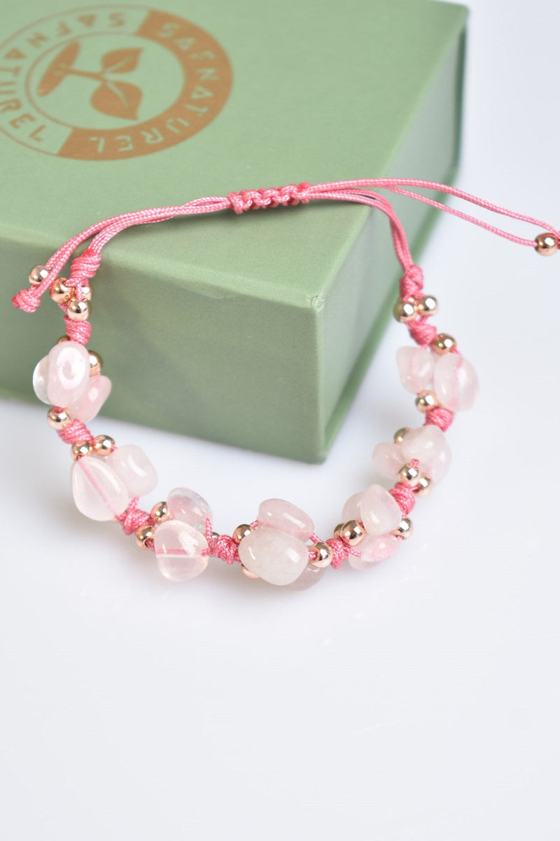 Pembe Kuvars Doğal Taş Üçlü Makrome Bileklik - Görsel 3 - Safnaturel