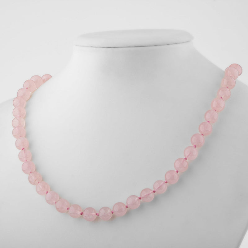 Pembe Kuvars (Gül Kuvars) 6 mm Düğümlü Doğal Taş Kolye - Görsel 3 - Safnaturel