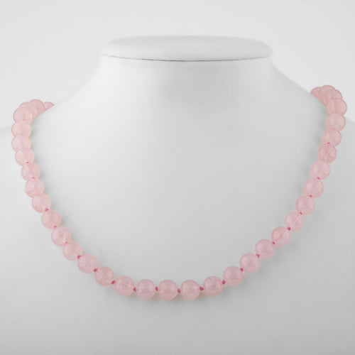 Pembe Kuvars (Gül Kuvars) 6 mm Düğümlü Doğal Taş Kolye