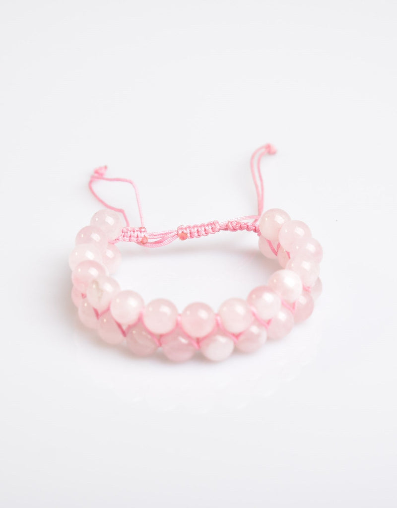 Pembe Kuvars (Gül Kuvars) 8mm Çift Sıra Makrome Doğal Taş Bileklik - Görsel 3 - Safnaturel