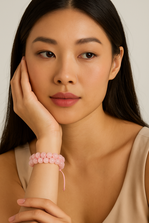 Rose Quartz (Rose Quartz) 8mm Double Row Macrame Natural Stone Bracelet