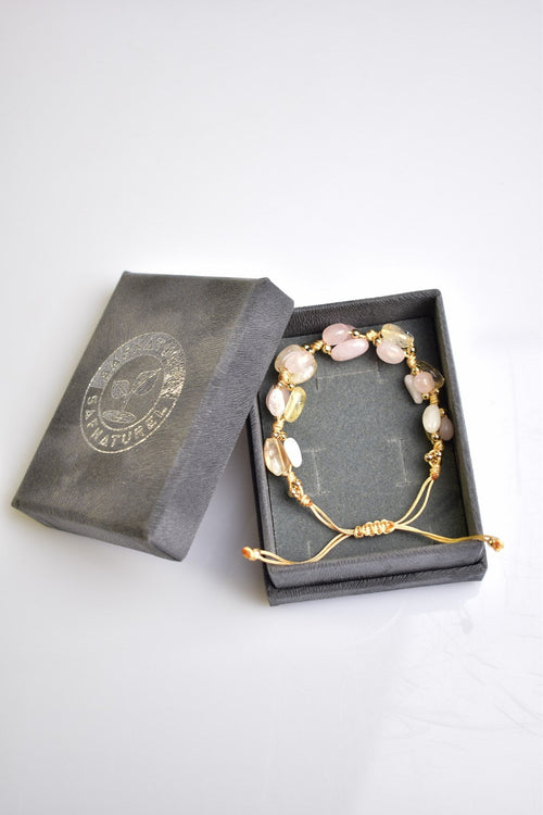 Rose Quartz - Citrine Natural Stone Macrame Bracelet