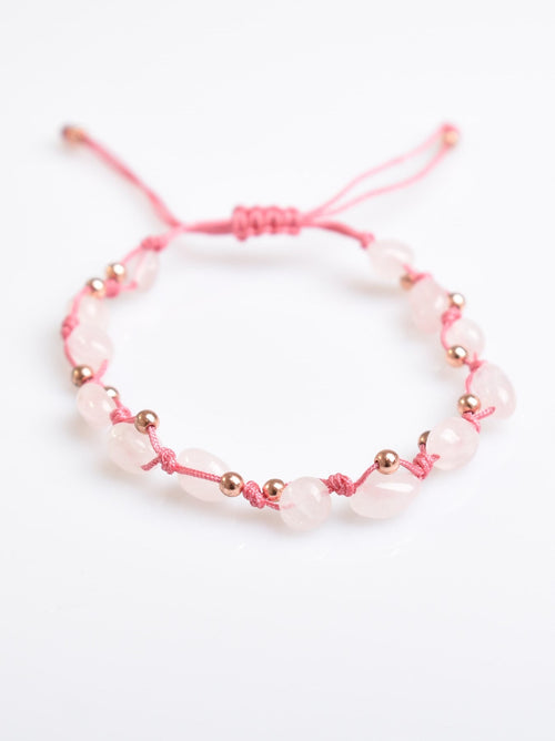 Rose Quartz Single Row Macrame Design Bracelet