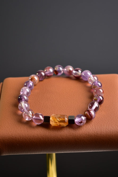 Phantom Quartz - Citrine - Hematite Natural Stone Unisex Bracelet