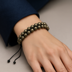 Pyrite 6mm Double Row Macrame Natural Stone Bracelet