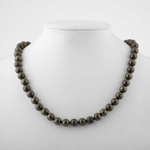 Pyrite 8 mm Knotted Natural Stone Necklace