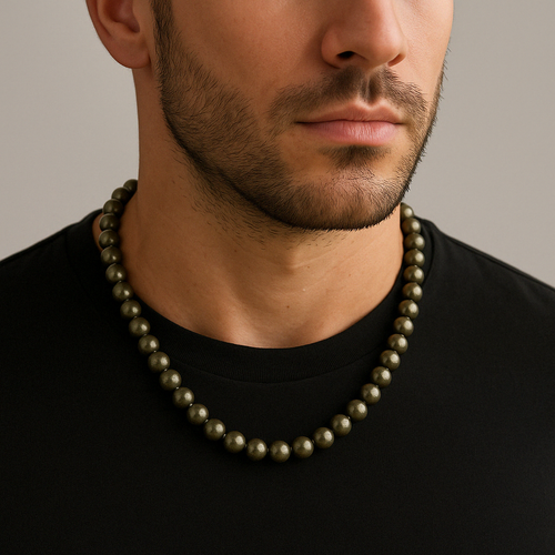 Pyrite 8 mm Knotted Natural Stone Necklace