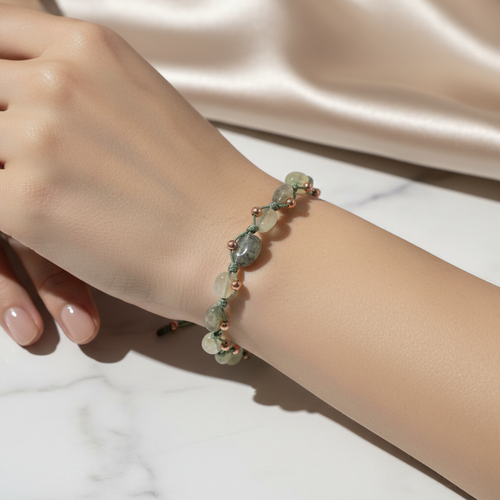 Prehneit Doğal Taş Makrome Bileklik