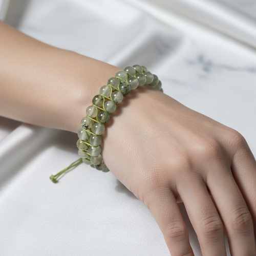 Prehnit 8mm Çift Sıra Makrome Doğal Taş Bileklik