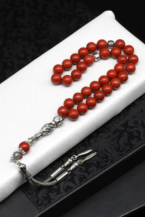 Red Jasper Doğal Taş Tesbih 8 mm Küre Kesim