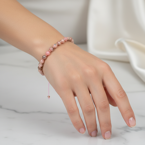 Rodokrozit Doğal Taş Makrome Bileklik