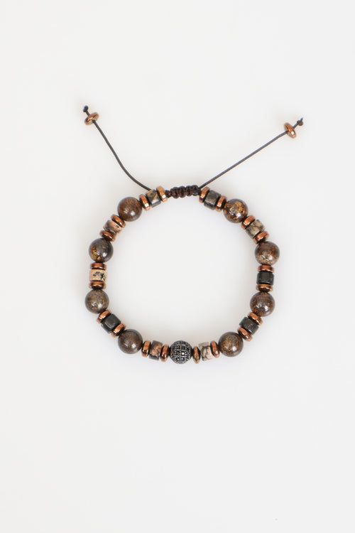 Rodonit - Bronzit - Hematit Doğal Taş Zirkon Aparatlı Makrome Bileklik