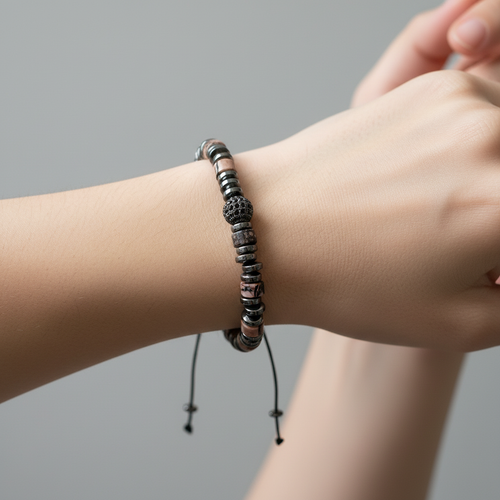 Rodonit - Hematit Doğal Taş Makrome Bileklik