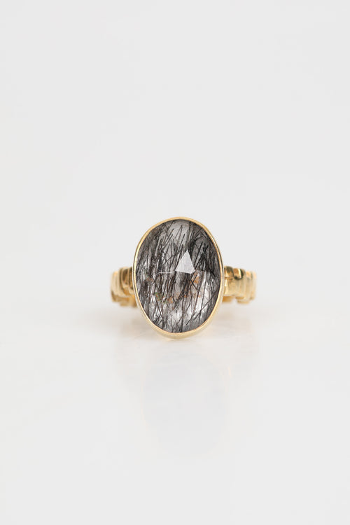 Rutilli Kuvars Doğal Taş 925 Ayar Gümüş Ayarlanabilir Yüzük