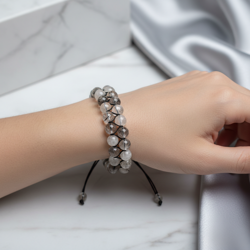 Rutilli Kuvars Doğal Taş Çift Sıra Makrome Bileklik 8 mm