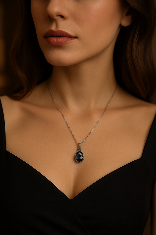 Safir Doğal Taş 925 Ayar Gümüş Kolye