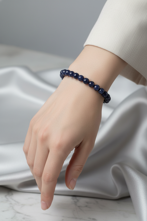 Safir Doğal Taş Bileklik 6 mm Küre Kesim