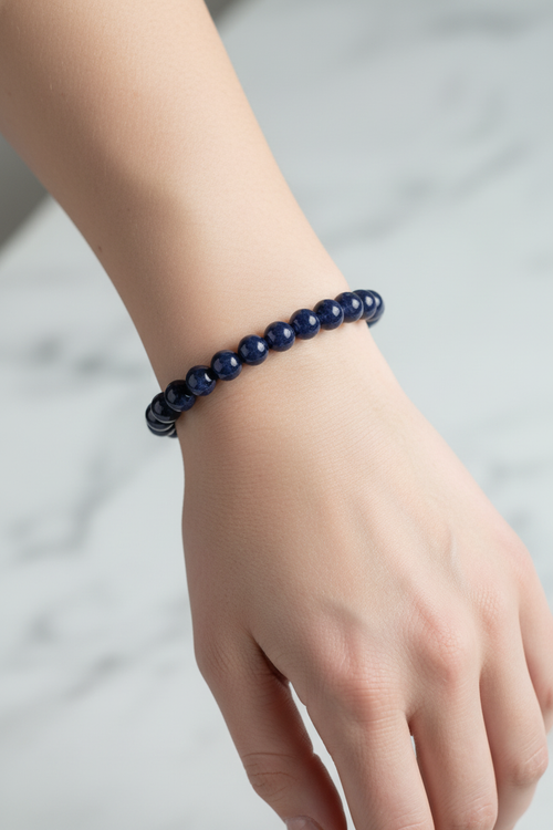 Safir Doğal Taş Bileklik 6 mm Küre Kesim