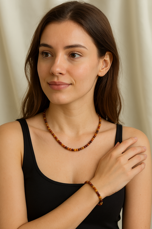 Sarı Jasper Doğal Taş Kolye ve Bileklik Takımı – 3-4 mm