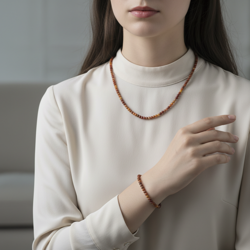 Sarı Jasper Doğal Taş Kolye ve Bileklik Takımı – 3-4 mm