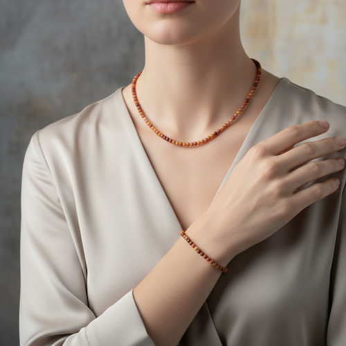 Sarı Jasper Doğal Taş Kolye ve Bileklik Takımı – 3-4 mm