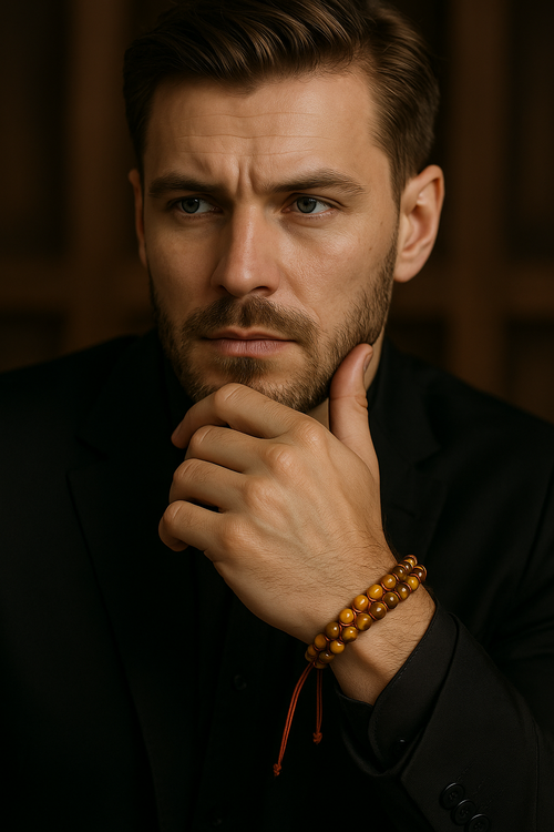 Yellow Tiger Eye Natural Stone Double Row Macrame Bracelet 6 mm