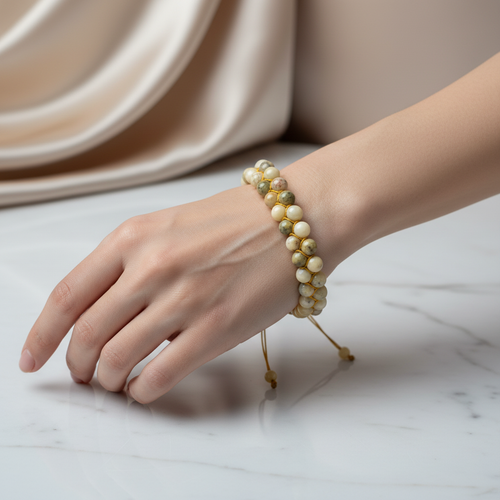 Sarı Opal Doğal Taş Çift Sıra Makrome Bileklik 8 mm