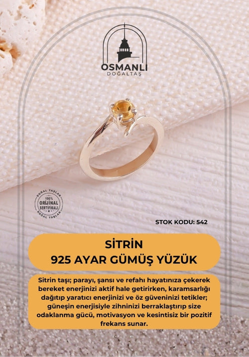 Sertifikalı Sitrin 925 Ayar Gümüş Yüzük (SK:542)