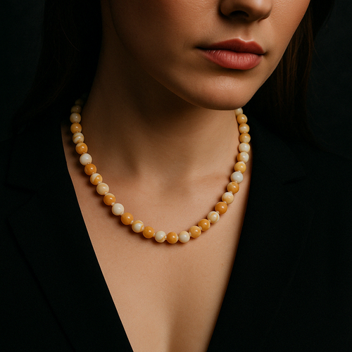 Mother of Pearl 8 mm Knotted Natural Stone Necklace