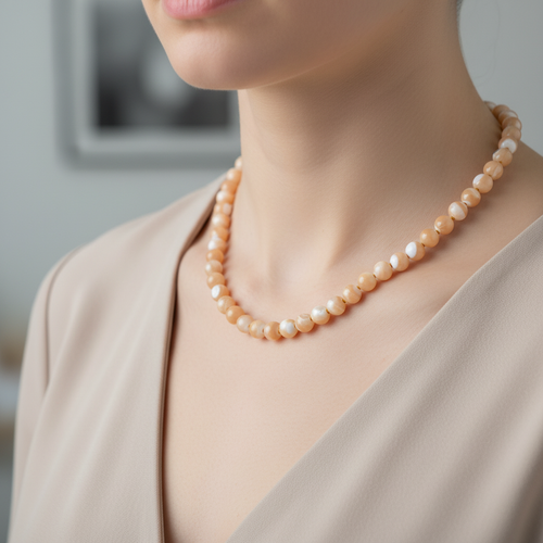 Sedef 8 mm Düğümlü Doğal Taş Kolye