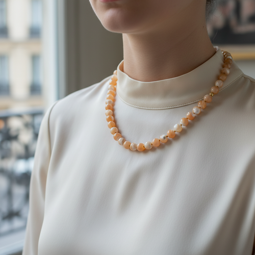 Sedef 8 mm Düğümlü Doğal Taş Kolye