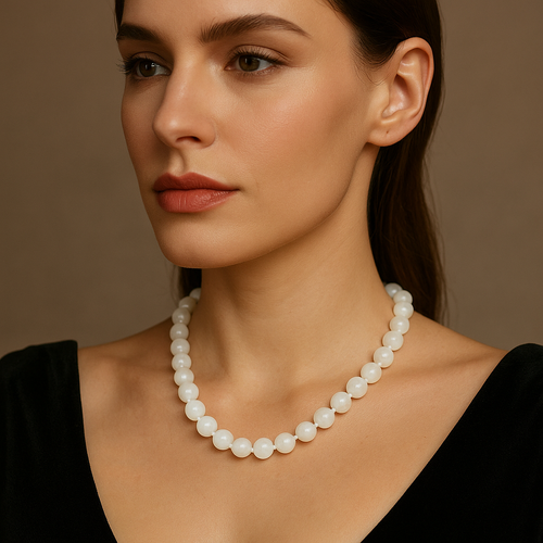Selenit 8 mm Düğümlü Doğal Taş Kolye