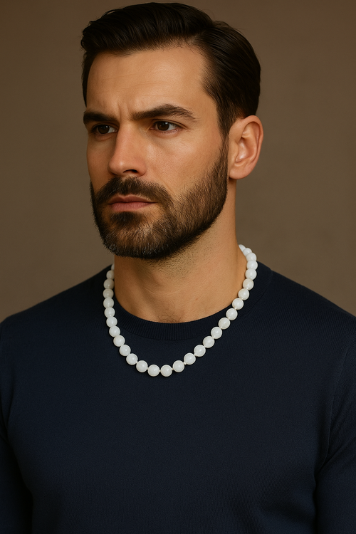 Selenit 8 mm Düğümlü Doğal Taş Kolye