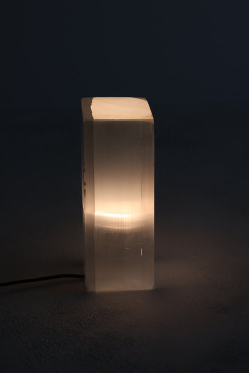 Selenit Doğal Taş Diktörtgen Lamba