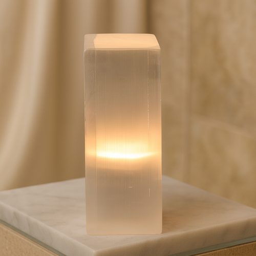 Selenit Doğal Taş Diktörtgen Lamba