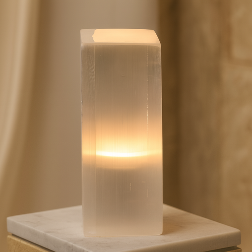 Selenit Doğal Taş Diktörtgen Lamba