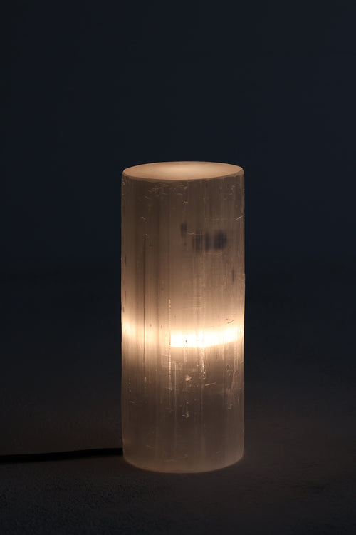 Selenit Doğal Taş Silindir Lamba