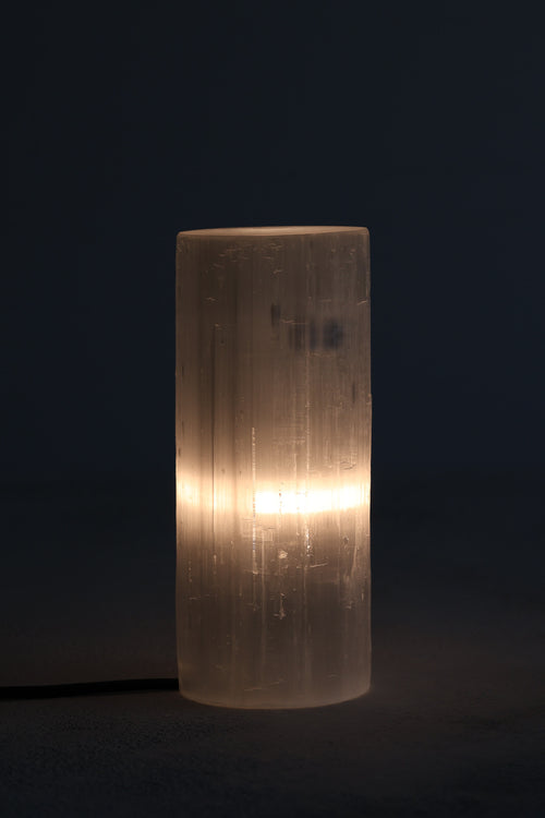 Selenit Doğal Taş Silindir Lamba