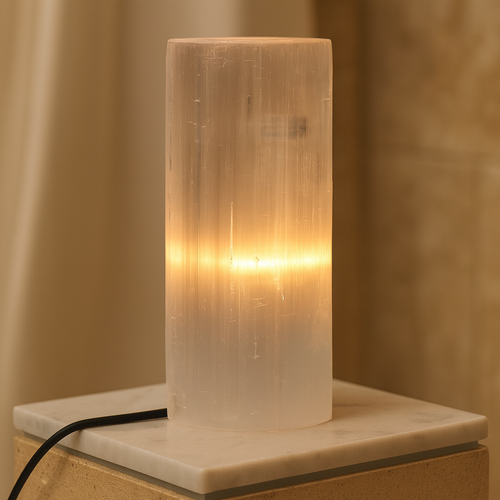 Selenit Doğal Taş Silindir Lamba