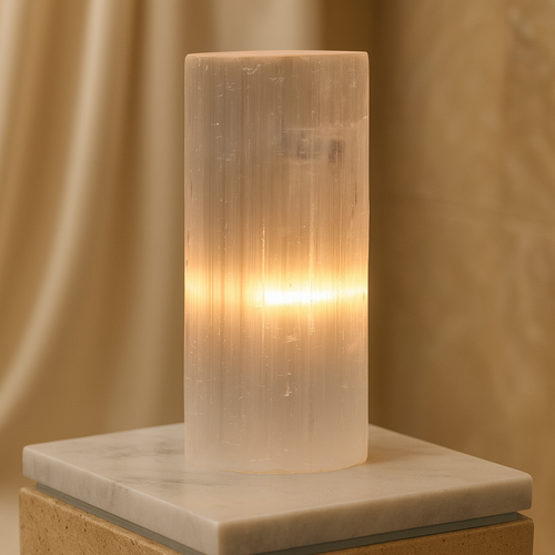 Selenit Doğal Taş Silindir Lamba