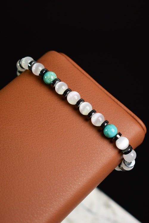 Selenite - Turquoise Turquoise - Hematite Natural Stone Unisex Bracelet
